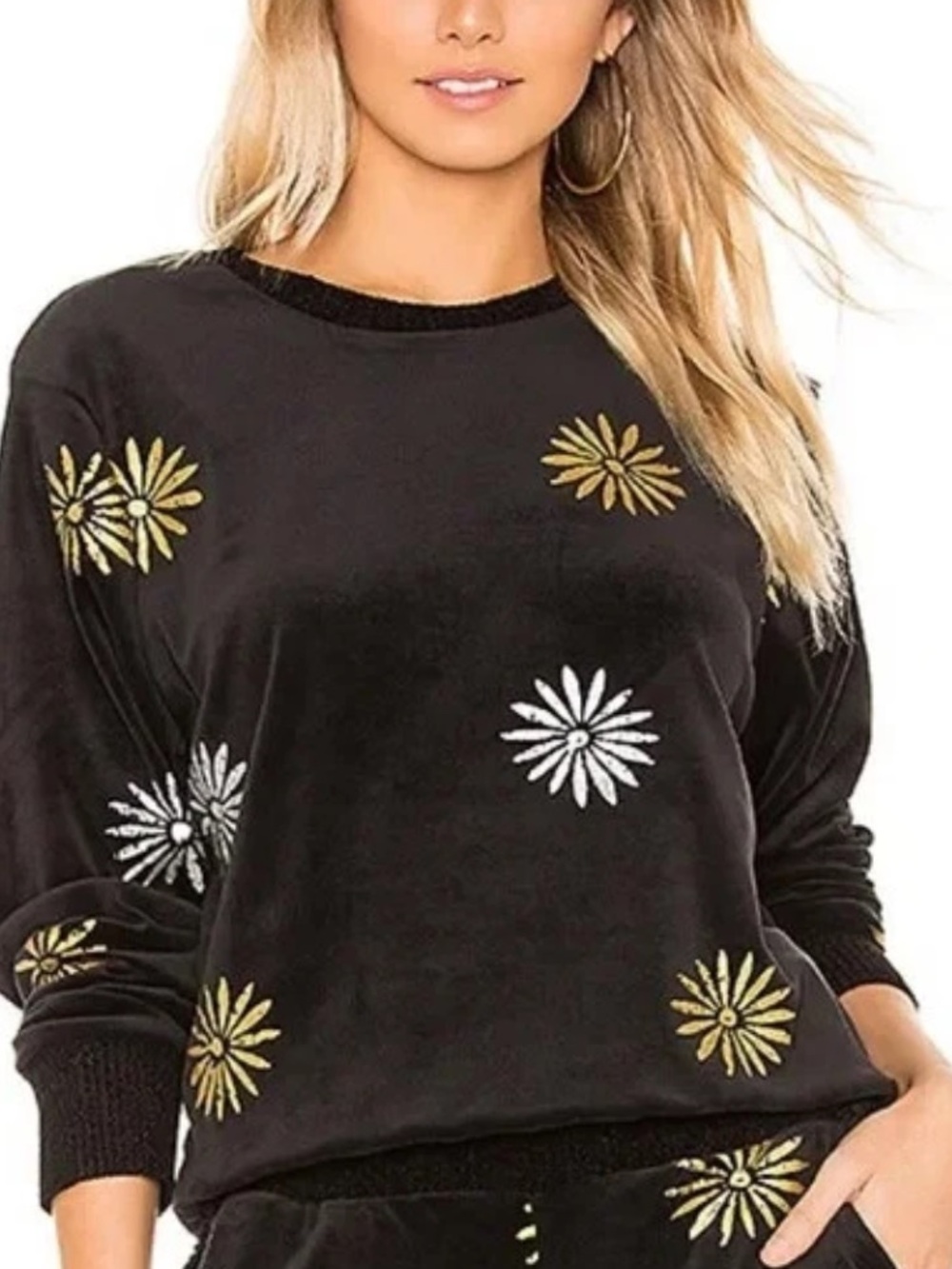 Splendid X Margherita Missoni Daisy Velour Pullover Sweatshirt Size Small